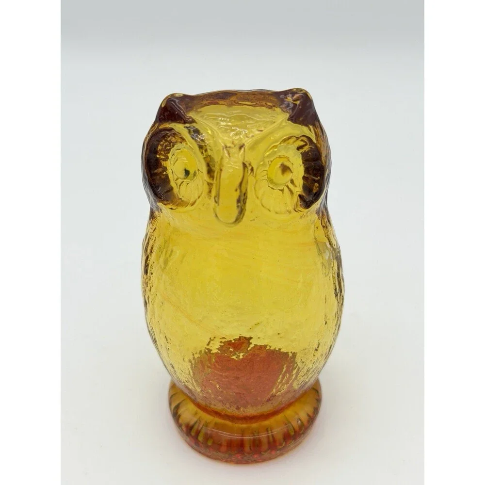 Pilgrim Art Glass Amberina/amber Owl Figurine Vintage 5”H Hand Blown Glass
